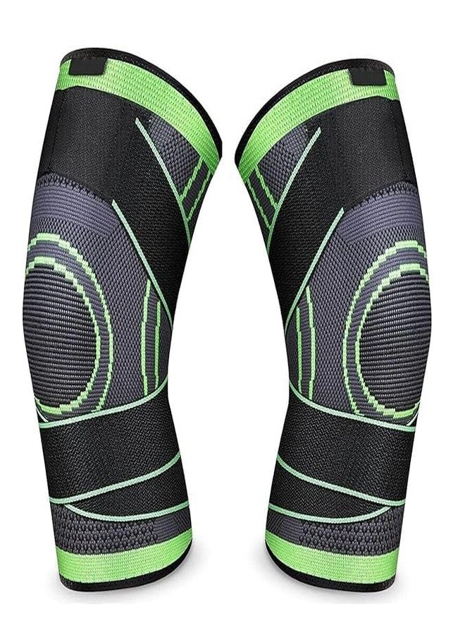 CHITDAX Adjustable Knee Compression Sleeve with Dual Cross Straps for Sports and Recovery - Grey and Green (Knee & Leg Braces(2)) - Image 1