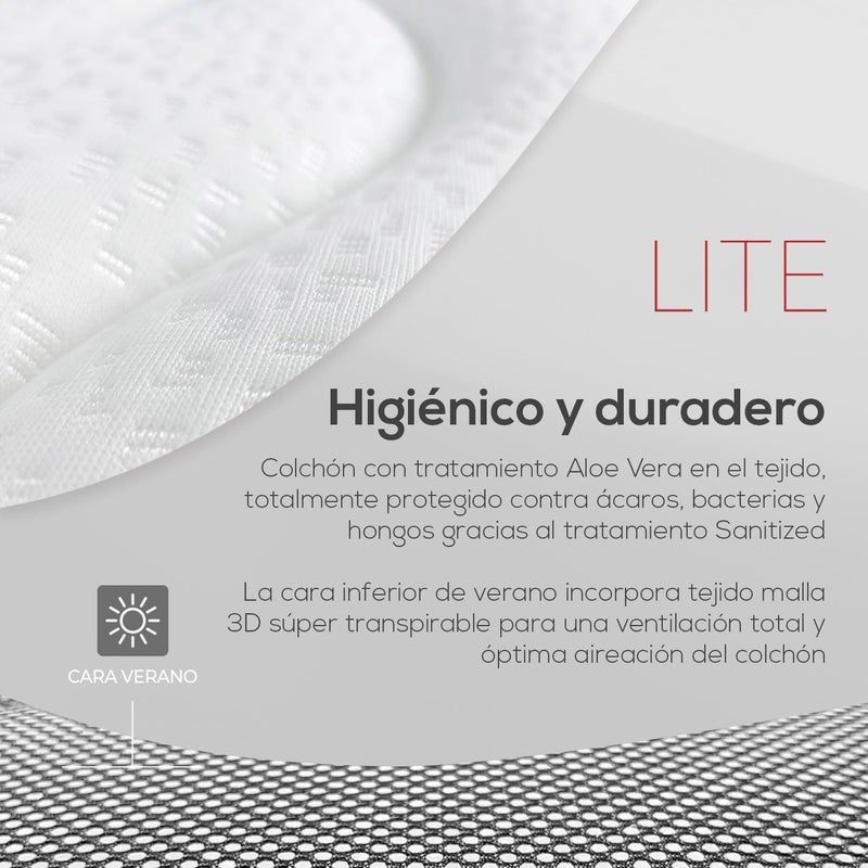 فراش DUÉRMETE ONLINE Lite اللزج المرن قابل للعكس، ثابت ومريح، شتاء/صيف، لون أبيض، ارتفاع 23 سم، 140 × 180 سم - Image 4