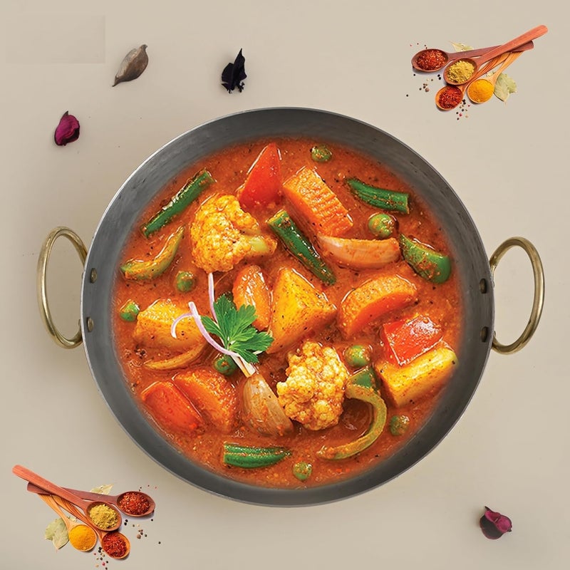 Pure Brass Kadai with Kalai | 29 cm with 3000 ml Capacity 100% Pure Brass Kadhai with Tin Coating | Brass Kadai for Cooking and Serving | Brass Utensils for Kitchen (2KG) Set of-1PCS - Image 1