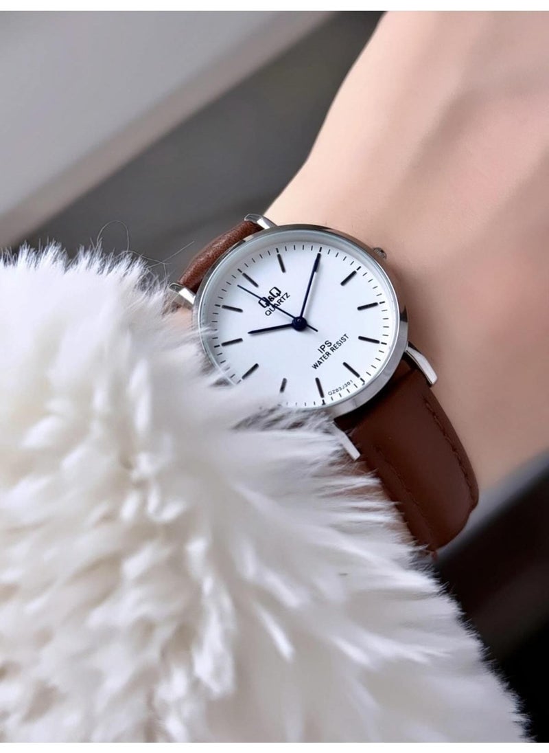 Q&Q Minimal Elegant Thin Case Women's Leather Band Wristwatch  - Image 1
