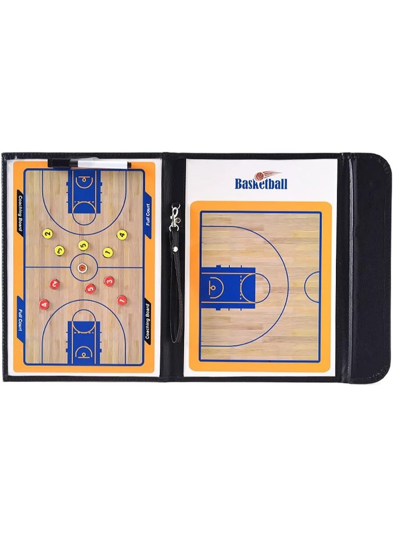لوحة تدريب كرة سلة مغناطيسية تكتيكية قابلة للطي - لوحة تدريب مزدوجة الجوانب مع أحجار مغناطيسية مرقمة، وقلم قابل للمسح الجاف، وحافظة جلدية فاخرة - مثالية للمدربين والألعاب - Image 4