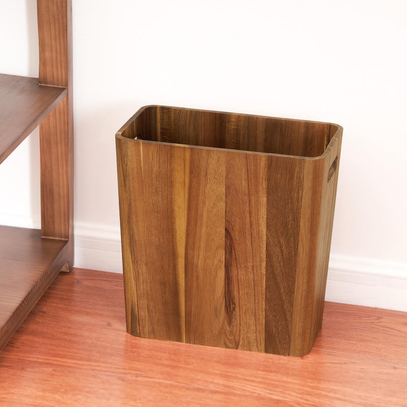 LiTY 3 Gallons Wooden Wastebaskets, Solid Acacia Wood Waste Basket with Handles, Rectangular Trash Can, Garbage Bin for Bedroom, Bathroom, Kitchen, Living Room, Office Decorative - Image 3