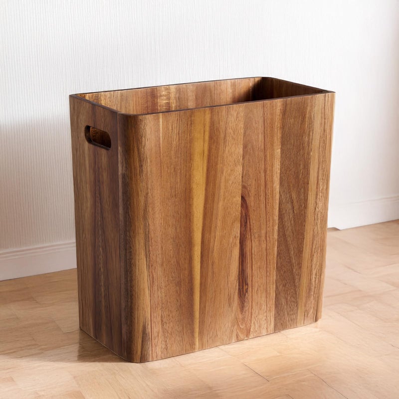 LiTY 3 Gallons Wooden Wastebaskets, Solid Acacia Wood Waste Basket with Handles, Rectangular Trash Can, Garbage Bin for Bedroom, Bathroom, Kitchen, Living Room, Office Decorative - Image 1