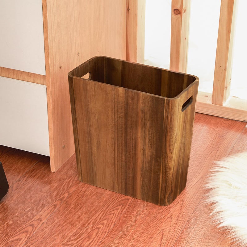 LiTY 3 Gallons Wooden Wastebaskets, Solid Acacia Wood Waste Basket with Handles, Rectangular Trash Can, Garbage Bin for Bedroom, Bathroom, Kitchen, Living Room, Office Decorative - Image 5