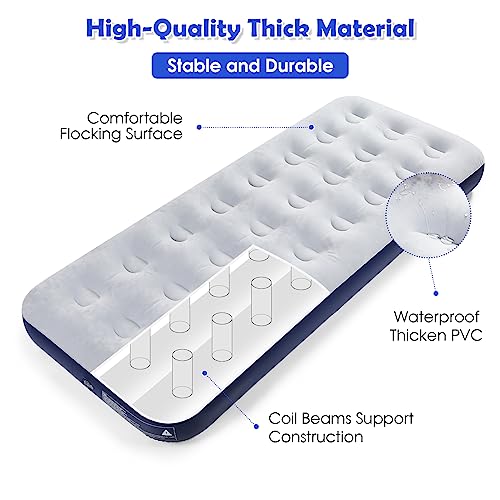 QDH Camping Air Mattress Inflatable Air Bed Flocked Surface Travel Bed Sleeping Pad Air Bed for Outdoor Camping Tent Guest Travelling - Image 5