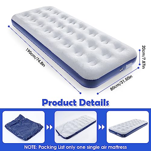 QDH Camping Air Mattress Inflatable Air Bed Flocked Surface Travel Bed Sleeping Pad Air Bed for Outdoor Camping Tent Guest Travelling - Image 2