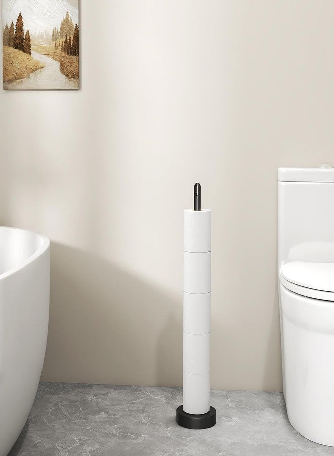 FEILERN Toilet Paper Holder Stand, Free Standing Tissue Paper Roll Storage Holder with Reserve for Bathroom Countertop with Stainless Steel Heavy Weighted, 1Pack Matte Black - Image 4