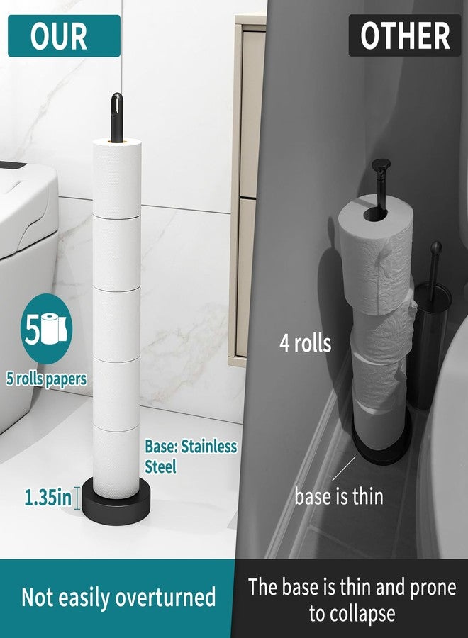 FEILERN Toilet Paper Holder Stand, Free Standing Tissue Paper Roll Storage Holder with Reserve for Bathroom Countertop with Stainless Steel Heavy Weighted, 1Pack Matte Black - Image 3