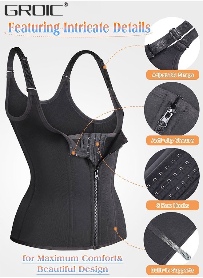 GROIC Waist Trainer for Women Triple Belt Body Shaper Waist Trainer Corset with zipper and 3 Rows Closure, Sauna Workout Trimmer Belts Underbust Corset Tummy Control Hourglass Slimming Belly Body Shaper  - Image 1