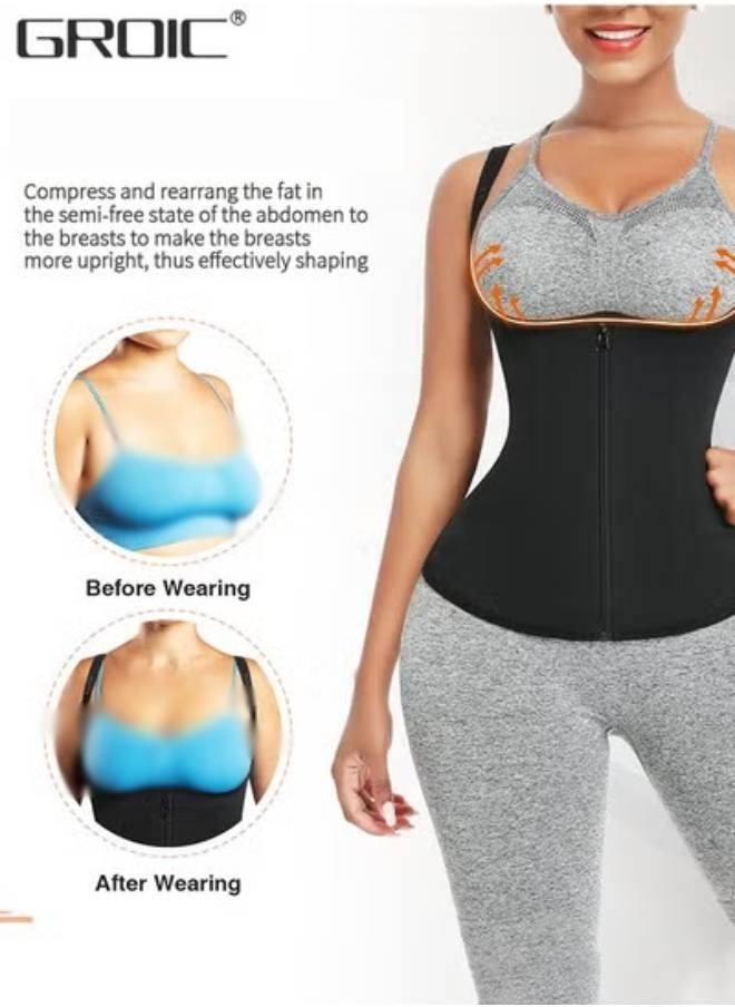 GROIC Waist Trainer for Women Triple Belt Body Shaper Waist Trainer Corset with zipper and 3 Rows Closure, Sauna Workout Trimmer Belts Underbust Corset Tummy Control Hourglass Slimming Belly Body Shaper  - Image 3