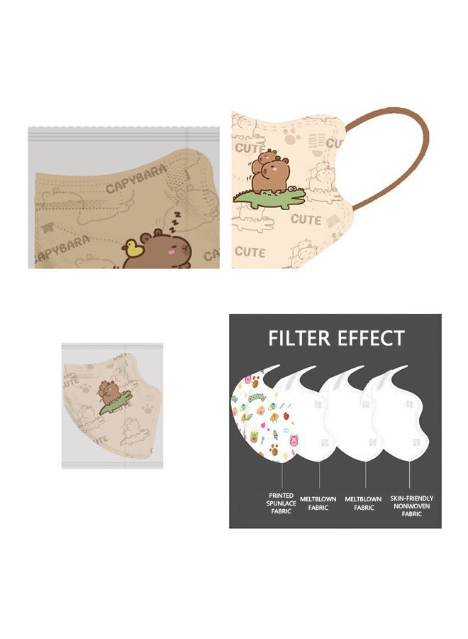 20 Pcs Little Capybara Cartoon Masks Set, Dust Proof Sun Protection Fabric Face Covering (Brown+White) - Image 3