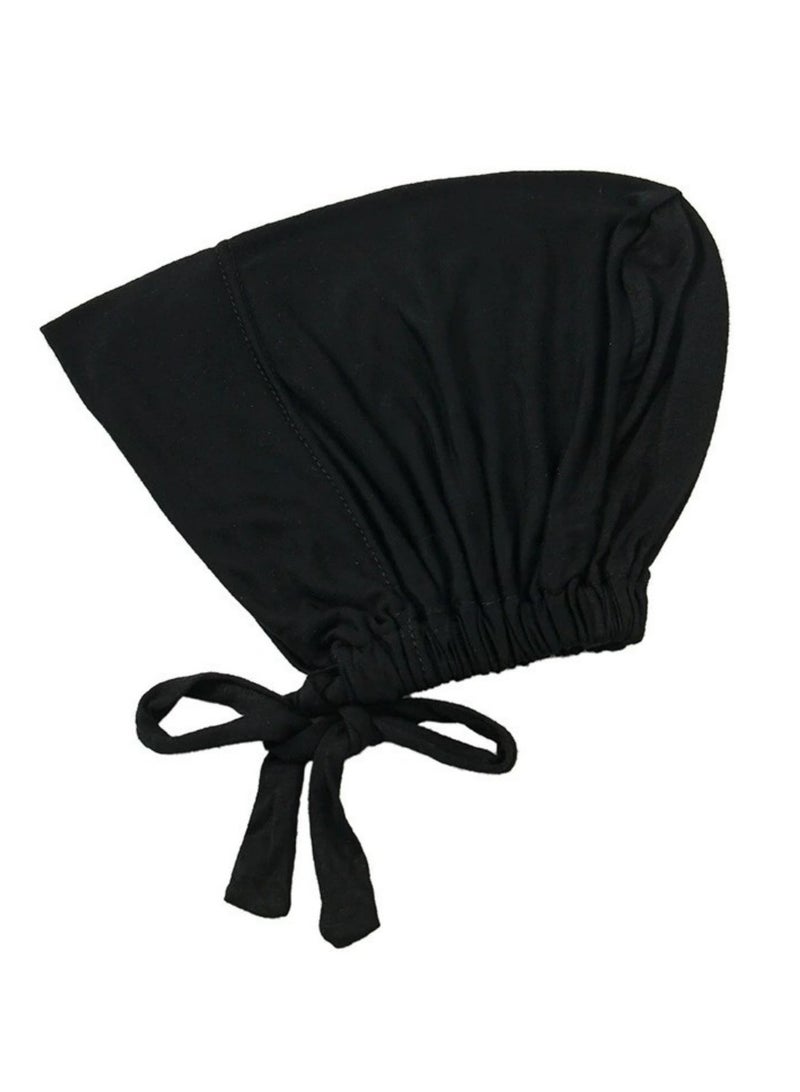 غطاء رأس إسلامي بحجاب نسائي تحت الغطاء مع إغلاق برباط من الخلف، 2 قطعة، وشاح رأس إسلامي، أسود أبيض - Image 5