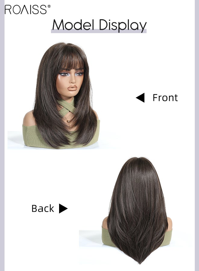 roaiss Women's Layered Long Straight Wig with Bangs, Natural Soft Synthetic Fiber Heat Resistant Hair, Suitable for Wedding Cosplay Party Daily Wear, Natural Black, 51cm (20 inches) - Image 3