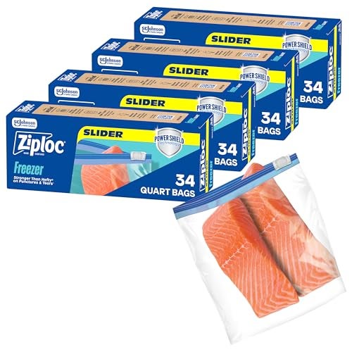 Ziploc Quart Food Storage Freezer Slider Bags, 136ct Total, Durable, 34 Count, 4 Pack (Packaging May Vary) - Image 1