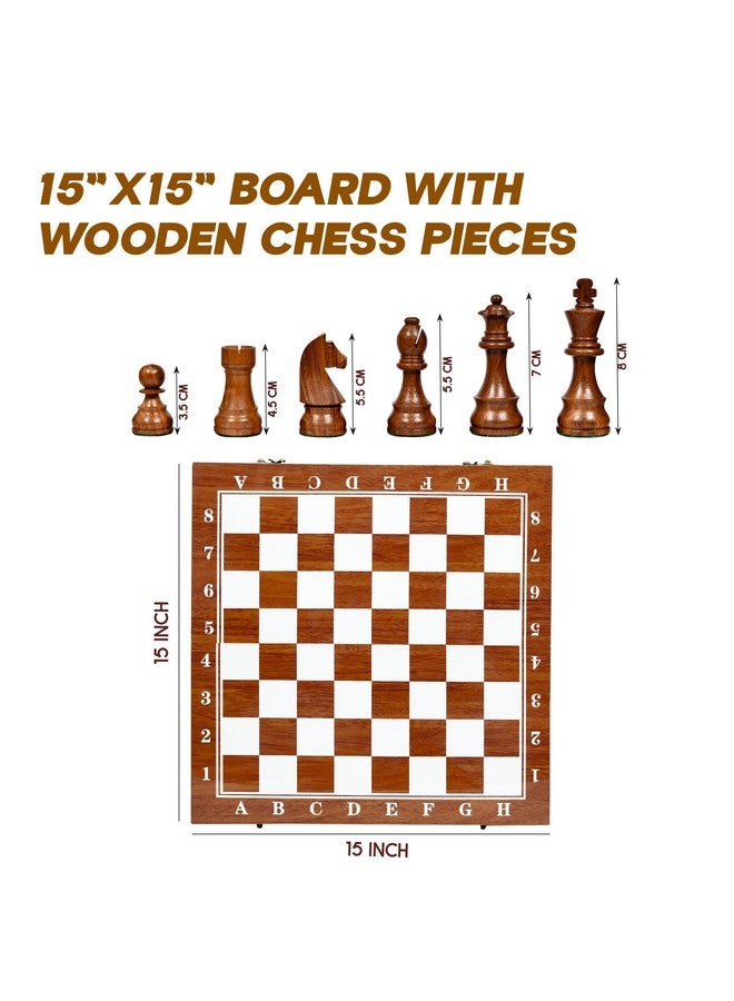 KONEX Konex Premium Handcrafted Wooden Chess Board Set 32 Pieces | Foldable Design with Anti-Scratch Layered Top & Padded Internal Storage (15 x 15 Inches) Brown - Image 3