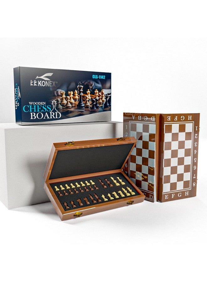 KONEX Konex Premium Handcrafted Wooden Chess Board Set 32 Pieces | Foldable Design with Anti-Scratch Layered Top & Padded Internal Storage (15 x 15 Inches) Brown - Image 1