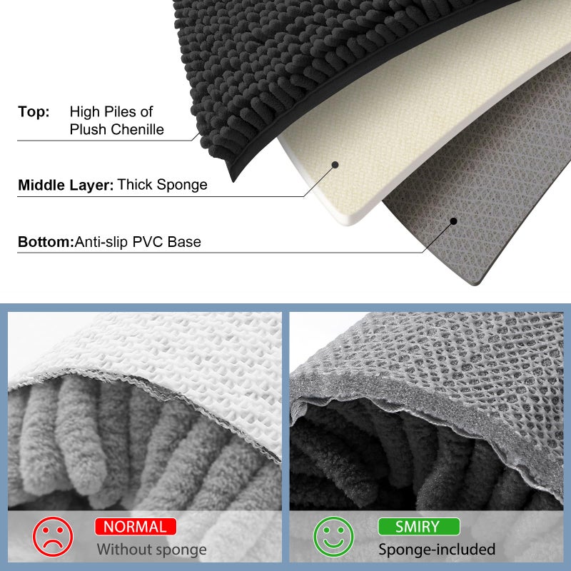Smiry Luxury Chenille Toilet Rugs U-Shaped 20x20, Soft Absorbent Non-Slip Contour Bathroom Rugs for Toilet, Machine Washable Contoured Bath Mats, Black - Image 5