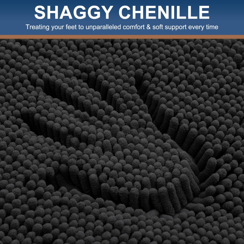 Smiry Luxury Chenille Toilet Rugs U-Shaped 20x20, Soft Absorbent Non-Slip Contour Bathroom Rugs for Toilet, Machine Washable Contoured Bath Mats, Black - Image 3