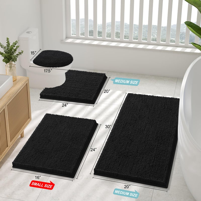 Smiry Luxury Chenille Toilet Rugs U-Shaped 20x20, Soft Absorbent Non-Slip Contour Bathroom Rugs for Toilet, Machine Washable Contoured Bath Mats, Black - Image 2