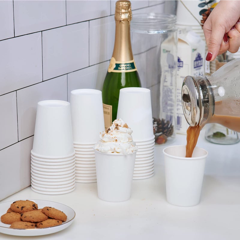 LITOPAK 400 Pack 8 oz Disposable Paper Coffee Cups, White Paper Hot Coffee Cups for Party, Picnic, Travel, and Events - Image 2