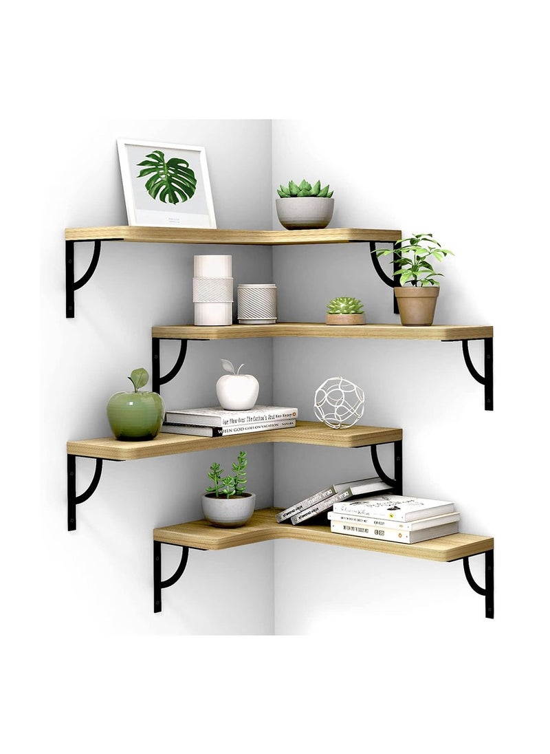 Cool Baby - COOLBABY Corner Floating Shelves for Wall Set of 4 Rustic Wood Wall Shelves Storage Display Shelf Decor - Image 1