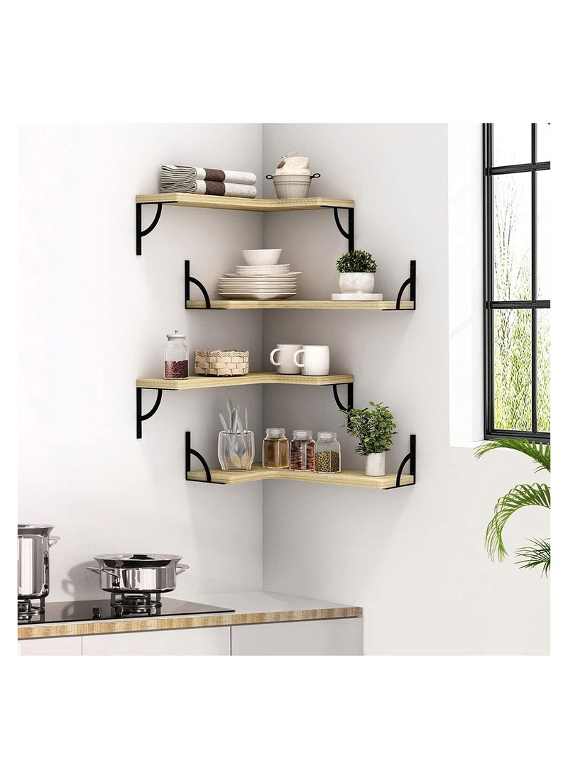 Cool Baby - COOLBABY Corner Floating Shelves for Wall Set of 4 Rustic Wood Wall Shelves Storage Display Shelf Decor - Image 1