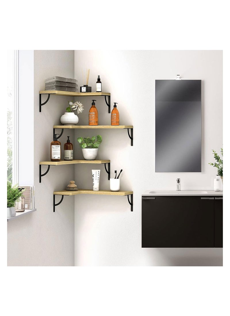 Cool Baby - COOLBABY Corner Floating Shelves for Wall Set of 4 Rustic Wood Wall Shelves Storage Display Shelf Decor - Image 1
