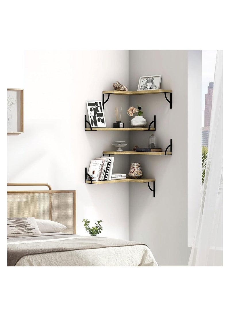 Cool Baby - COOLBABY Corner Floating Shelves for Wall Set of 4 Rustic Wood Wall Shelves Storage Display Shelf Decor - Image 1