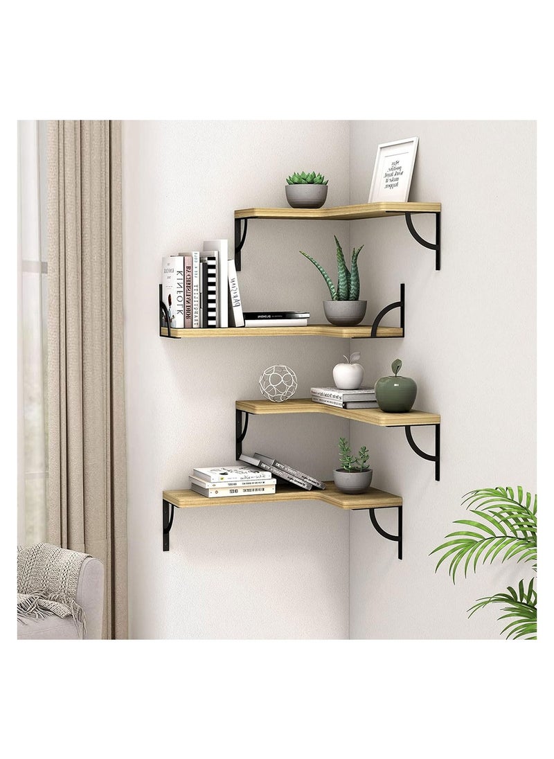 Cool Baby - COOLBABY Corner Floating Shelves for Wall Set of 4 Rustic Wood Wall Shelves Storage Display Shelf Decor - Image 1