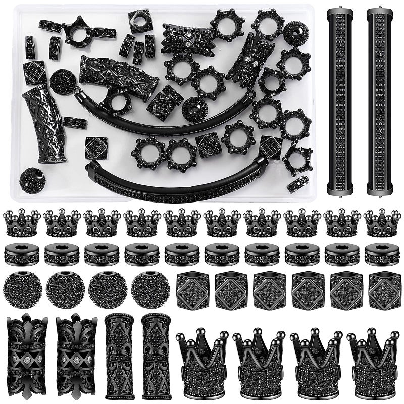 King Crown 40pc Round Zircon Rhinestone Beads Tube  Cubic Zirconia Diamond Cut Cube Spacer Beads for Jewelry Making  Bracelet Connector DIY Black Rhinestone