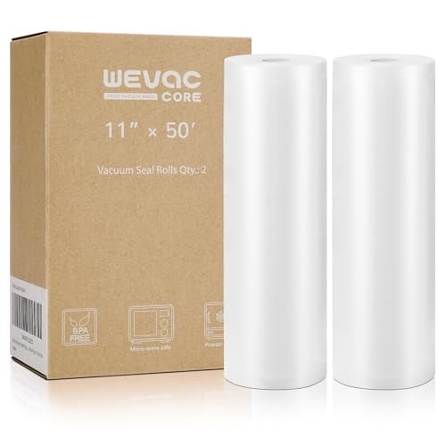 Wevac Vacuum Sealer Bags 11x50 Rolls 2 pack for Food Saver, Seal a Meal, Weston. Commercial Grade, BPA Free, Heavy Duty, Great for vac storage, Meal Prep or Sous Vide - Image 1