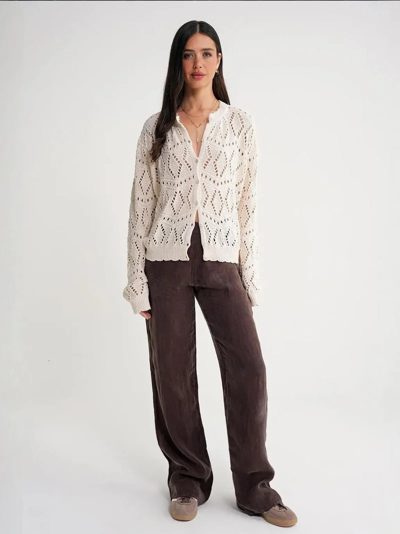 MixRay Mixray Textured Knit Cardigan with Button Closure