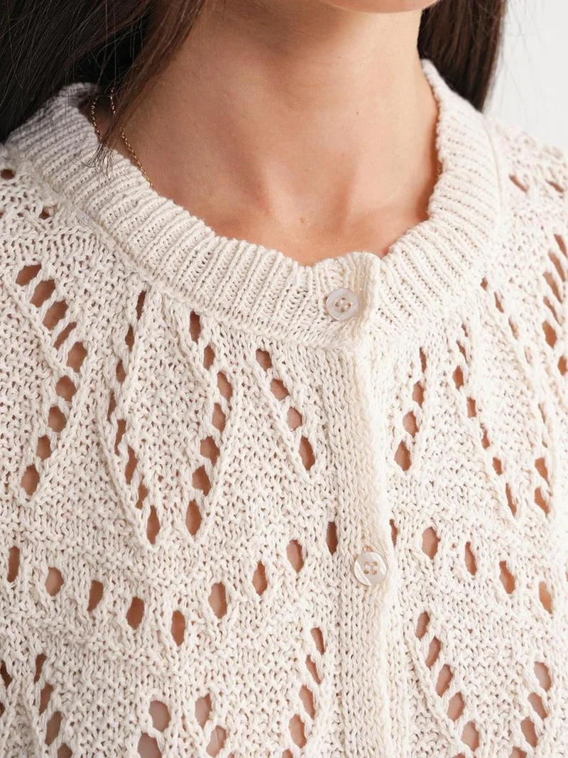 MixRay Natural Mixray Textured Knit Cardigan with Button Closure for Women | Best Price UAE