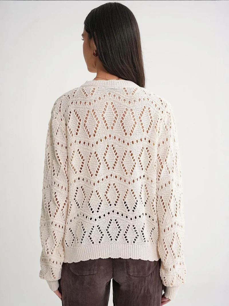 MixRay Natural Mixray Textured Knit Cardigan with Button Closure for Women | Best Price UAE