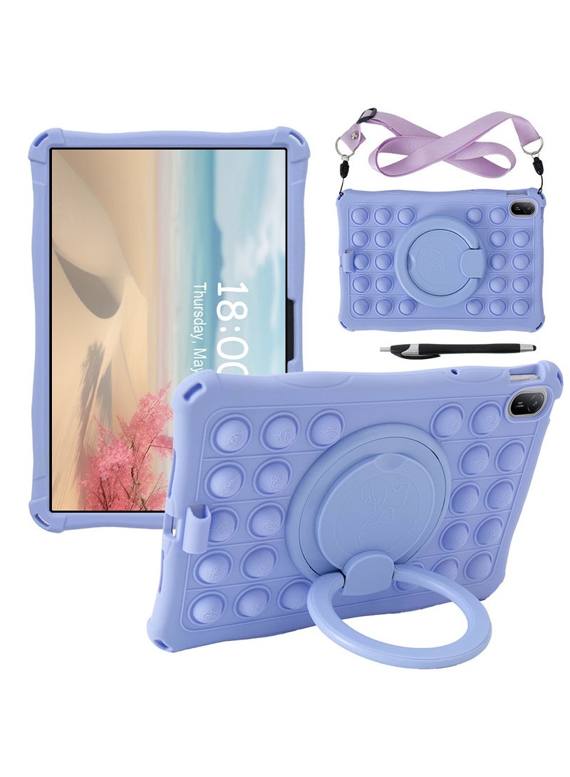 Case Compatible with Huawei MatePad SE 11 Inch 2024 Kids Soft Silicon 360 Rotating Ring Stand Cover with Should Strap (Light Purple) - Image 1