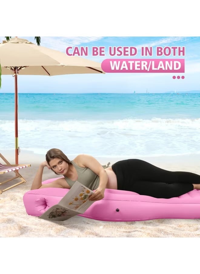 واي آند دي (وردي) 175*85 سم وسادة حمل قابلة للنفخ، وسادة أمومة، عوامة حمل مع فتحة للبطن، سرير هوائي كامل للجسم مع فتحة للنوم المريح على البطن واليوغا وسادة أمومة قابلة للنفخ من البلاستيك المطاطي فراش قابل للنفخ مقعر ومحدب وسادة نوم مريحة للأمومة على شكل حرف O حصيرة نوم قابلة للنفخ - Image 3