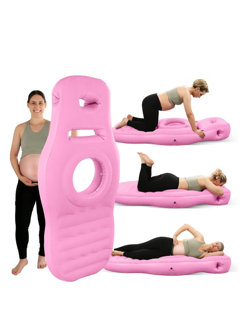 واي آند دي (وردي) 175*85 سم وسادة حمل قابلة للنفخ، وسادة أمومة، عوامة حمل مع فتحة للبطن، سرير هوائي كامل للجسم مع فتحة للنوم المريح على البطن واليوغا وسادة أمومة قابلة للنفخ من البلاستيك المطاطي فراش قابل للنفخ مقعر ومحدب وسادة نوم مريحة للأمومة على شكل حرف O حصيرة نوم قابلة للنفخ - Image 2