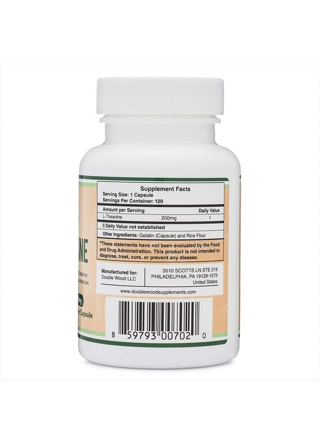 Double Wood Supplements - L-Theanine Supplement 200mg, 120 Capsules for Relaxation and Sleep Support (Soy Free, Gluten Free, Non-GMO, Third Party Tested) Synergy with Magnesium L-Threonate and Apigenin by Double Wood - Image 1