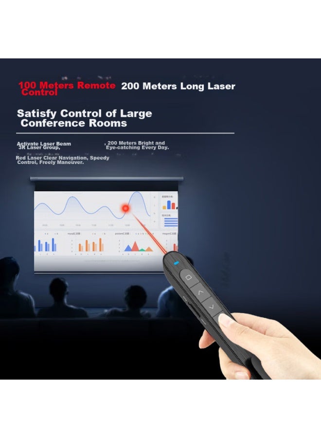 Norwii N76 Red Light, Black Ppt Laser Presentation Remote, Rechargeable Remote Control With 100-meter Range For Teachers' Super Chain Teaching Pointer, 360-degree Control Multimedia Volume Control Remote Pe - Image 1