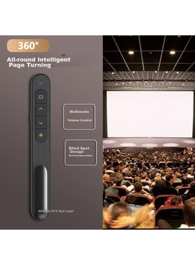 Norwii N76 Red Light, Black Ppt Laser Presentation Remote, Rechargeable Remote Control With 100-meter Range For Teachers' Super Chain Teaching Pointer, 360-degree Control Multimedia Volume Control Remote Pe - Image 5