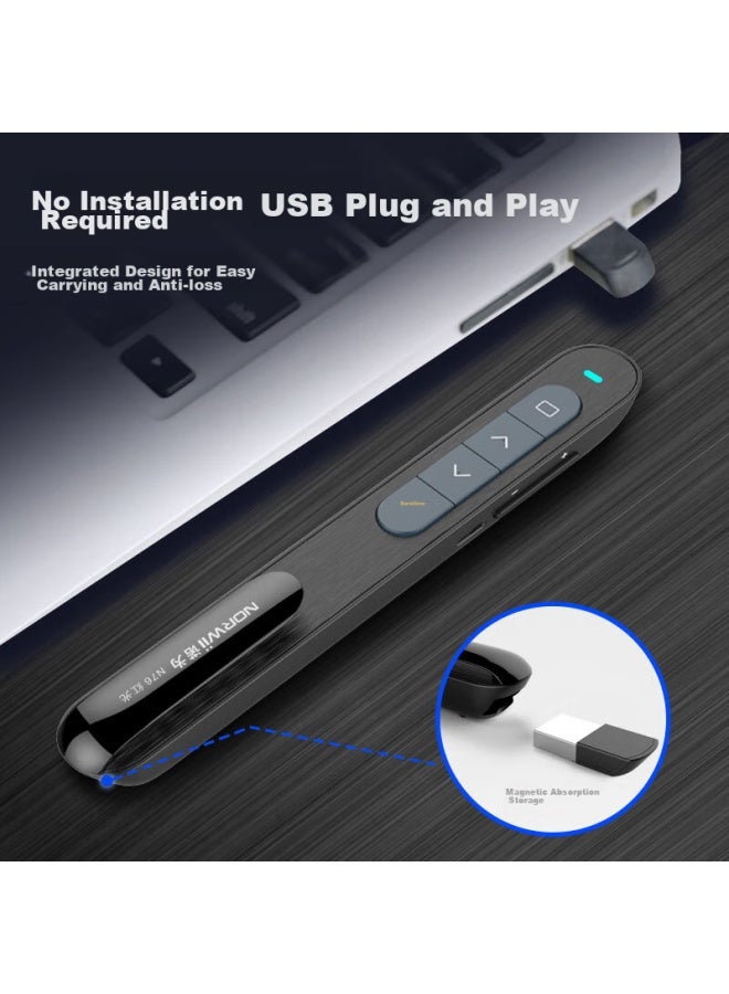 Norwii N76 Red Light, Black Ppt Laser Presentation Remote, Rechargeable Remote Control With 100-meter Range For Teachers' Super Chain Teaching Pointer, 360-degree Control Multimedia Volume Control Remote Pe - Image 2