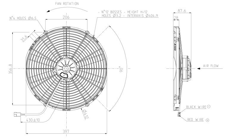 SPAL Fan 16x10 Inches Push Straight-Blade Heavy Duty 12 Volt 385MM Diameter - Image 3