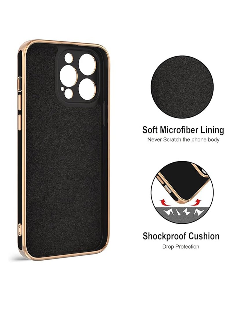 WRISTWISE Case Cover for iPhone 14 Pro with Ring Stand [360° Rotatable Ring Holder Magnetic Kickstand] [Support Car Mount] Plated Gold Edge Soft TPU Luxury Shockproof Protective Phone Case Cover, Black - Image 3