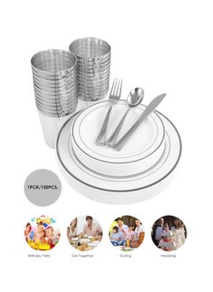 AIWANTO 150Pcs Disposable Plates Party Birthday Plates for Lunch Plates Set Dinnerware Set  - Image 5