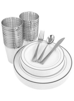 AIWANTO 150Pcs Disposable Plates Party Birthday Plates for Lunch Plates Set Dinnerware Set  - Image 1