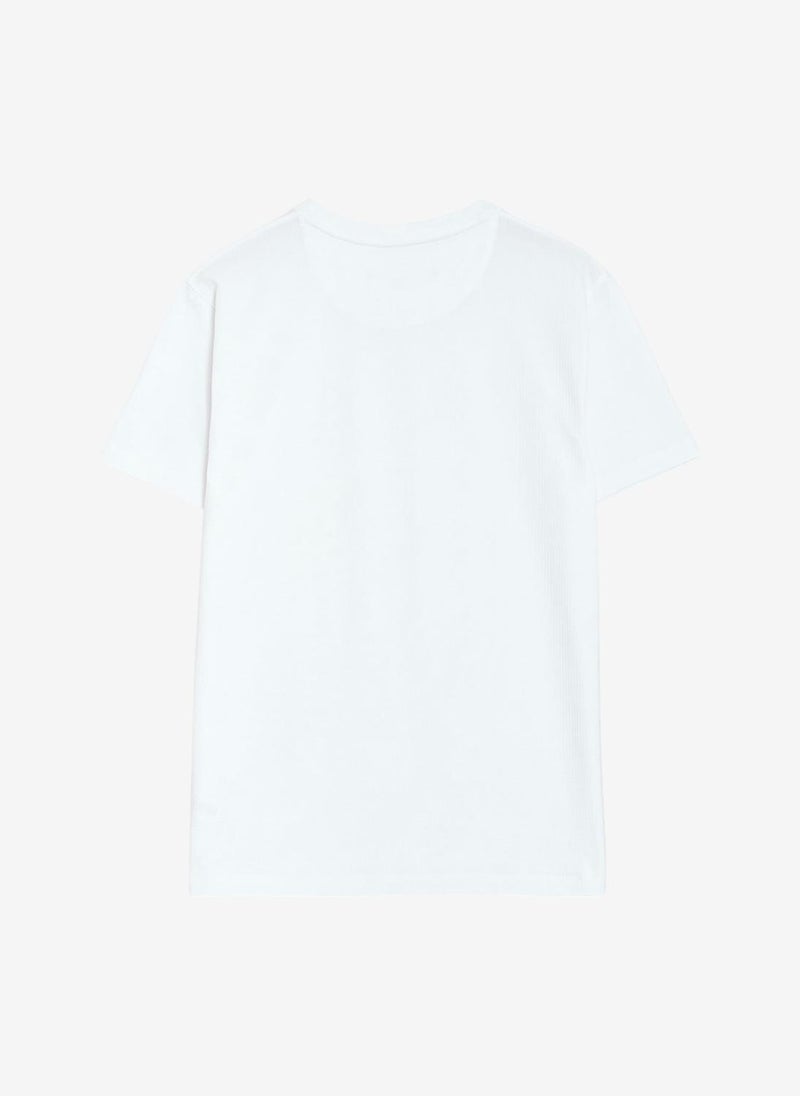 French Connection Men's Shortst Sleeve Micro Seersucker White Stripe T-Shirt - Image 4