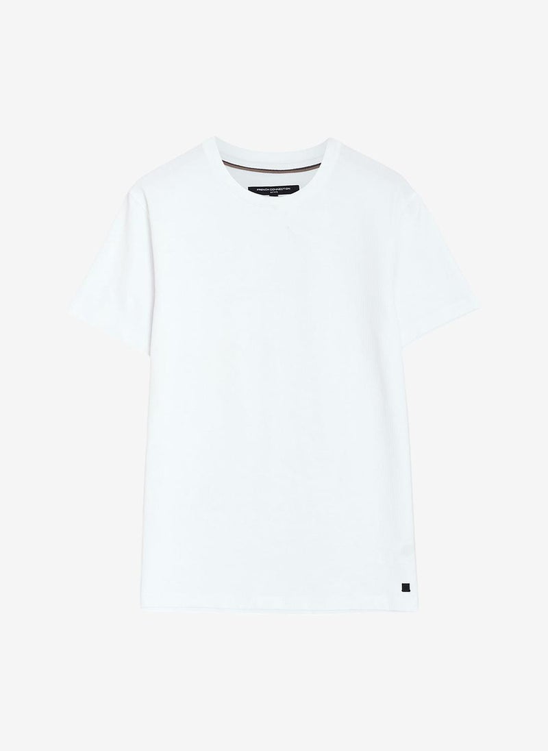 French Connection Men's Shortst Sleeve Micro Seersucker White Stripe T-Shirt - Image 3