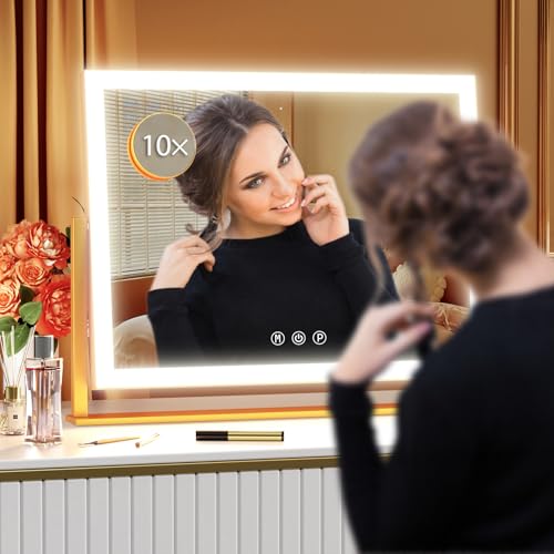 Gvnkvn Lighted Makeup Mirror 173x13 Hollywood Vanity Mirror with Lights Three Color Lighting Modes and 5X Magnification Mirror Smart Touch Control 360Rotation Gold Gift Box - Image 3