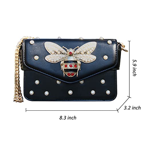 Beatfull Designer Bee Purse Fashion Crossbody Purse with Pearl for Women Pu Leather Shoulder Bag Clutch Handbags - Image 3