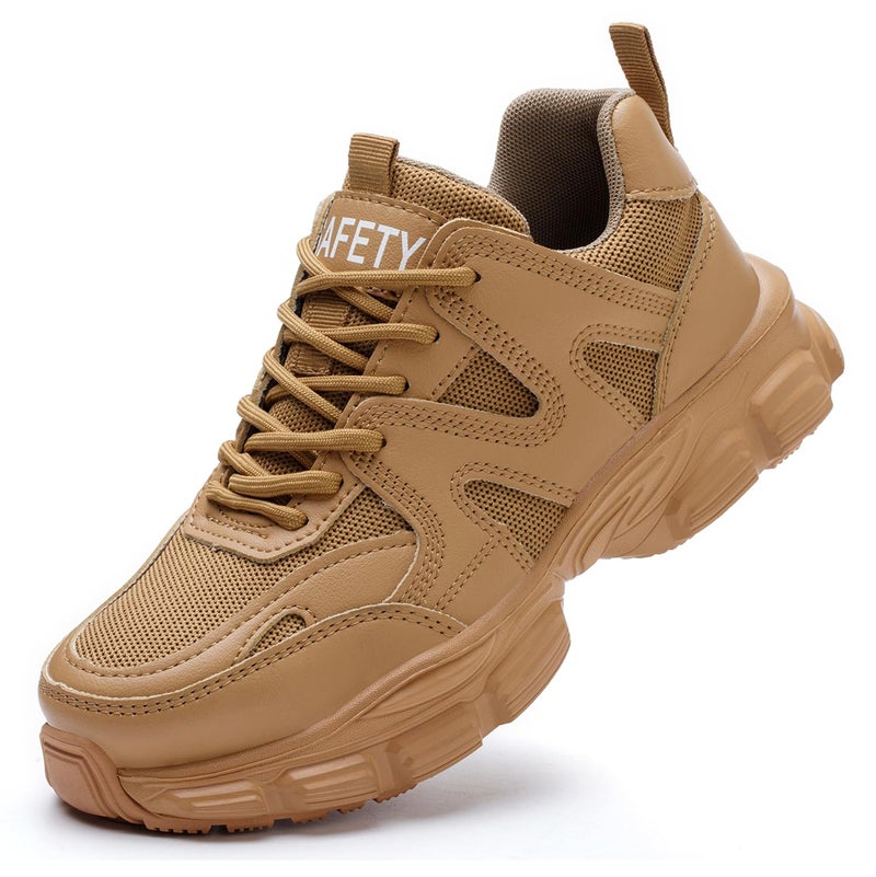 COOU Steel Toe Sneakers for Women Safety Shoes Lightweight Comfortable Thickened Sole Puncture Proof Steel Toe Work Shoes Women Size 65 Brown